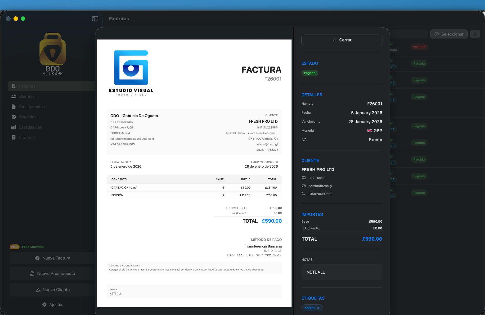 GDO Bills App invoice preview